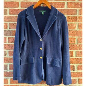 Lauren Ralph Lauren Navy Knit Blazer Gold Buttons Medium